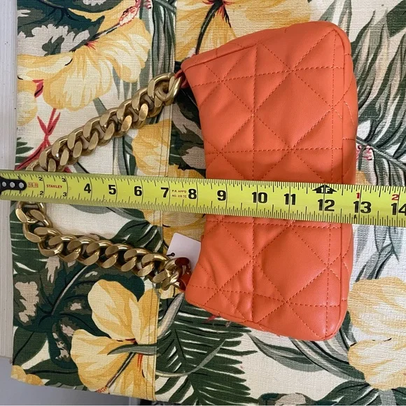 Mango Orange Quilted Baguette Purse with Gold Chain - Picture 11 of 16